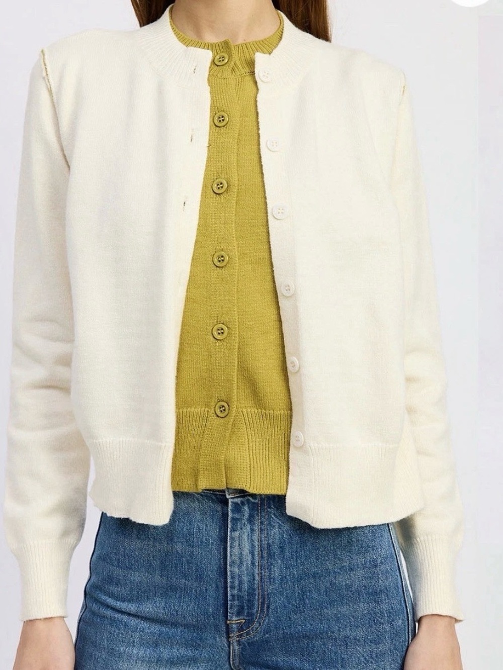 En Saison Women’s Cream Cardigan with Olive Trim NWT size Small